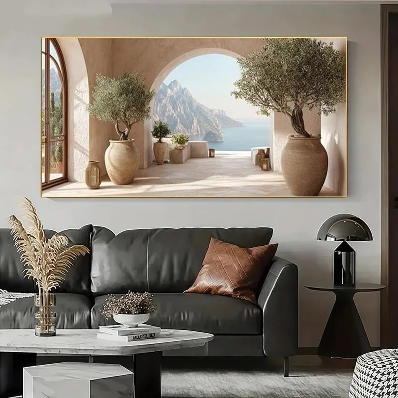 Tableau moderne d'inspiration méditerranéenne en toile 80x160 cm