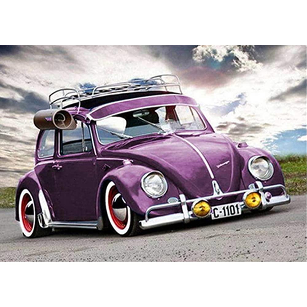 DCIDBEI || 40 x 30 CM Pittura Diamante 5D Auto per Adulti, Diamond Painting Automobile della Coccinella Viola Retr貌, Decorazione da Parete Cameretta Ragazze/Attivit脿 Creativa
