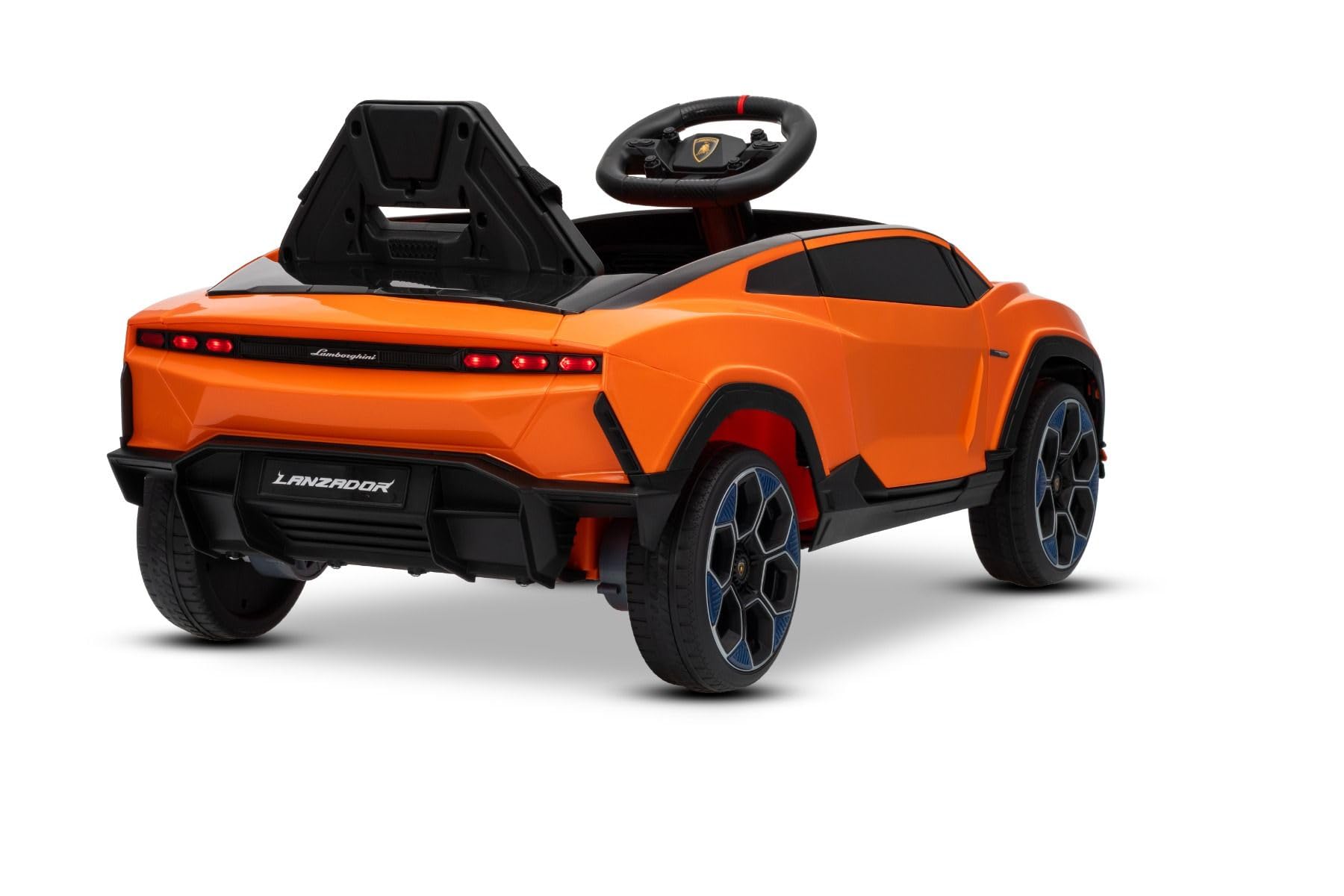 Lamborghini Lanzador elektryczny Ride-on-Auto 12 V z napędem na tylne koła, licencjonowany (jednoosobowy), pomarańczowy, bateria litowa, oświetlenie LED, szerokie siedzisko, pilot zdalnego sterowania