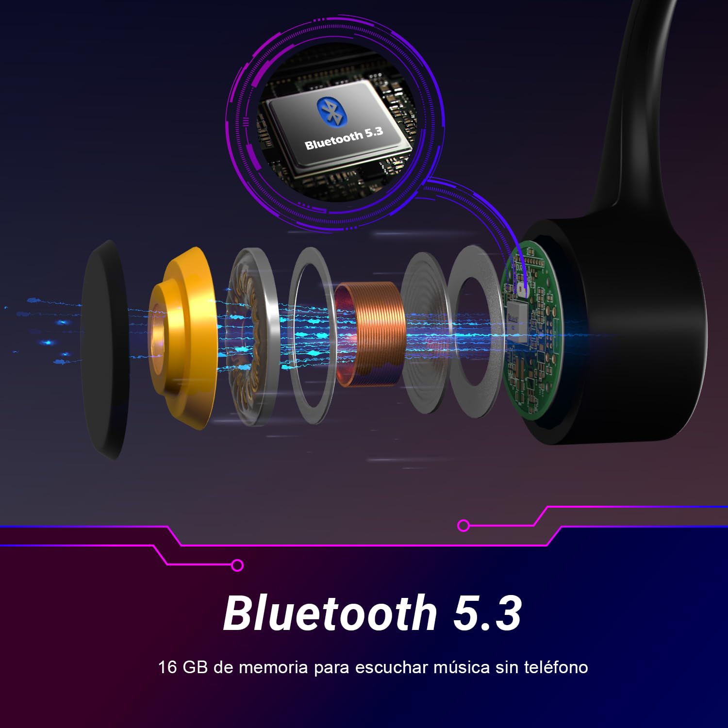 August EP400 Auriculares de Conducción Ósea Bluetooth 5.3, MP3 16 GB, IP68