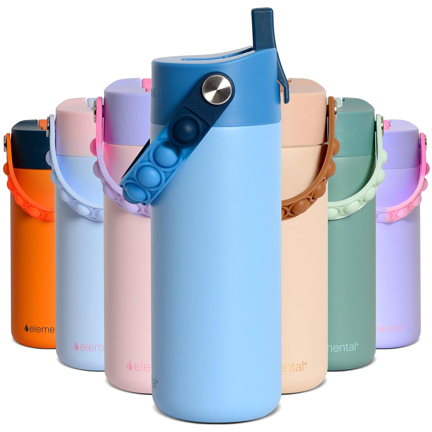 Elemental Insulated Kids Water Bottle Stainless Steel Water Bottle with Straw Lid Pop-It Handle Leak-Proof Water Bottles for