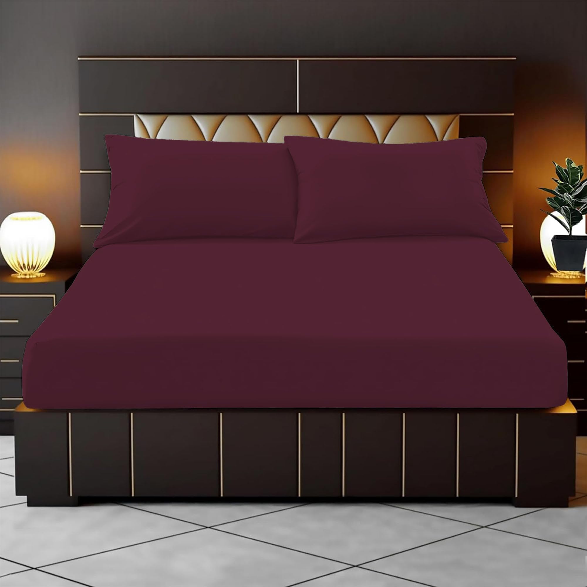 Reliancebedding Burgundy Single Fitted Sheet 35Cm Deep Pocket 100% Egyptian Cotton 400Tc