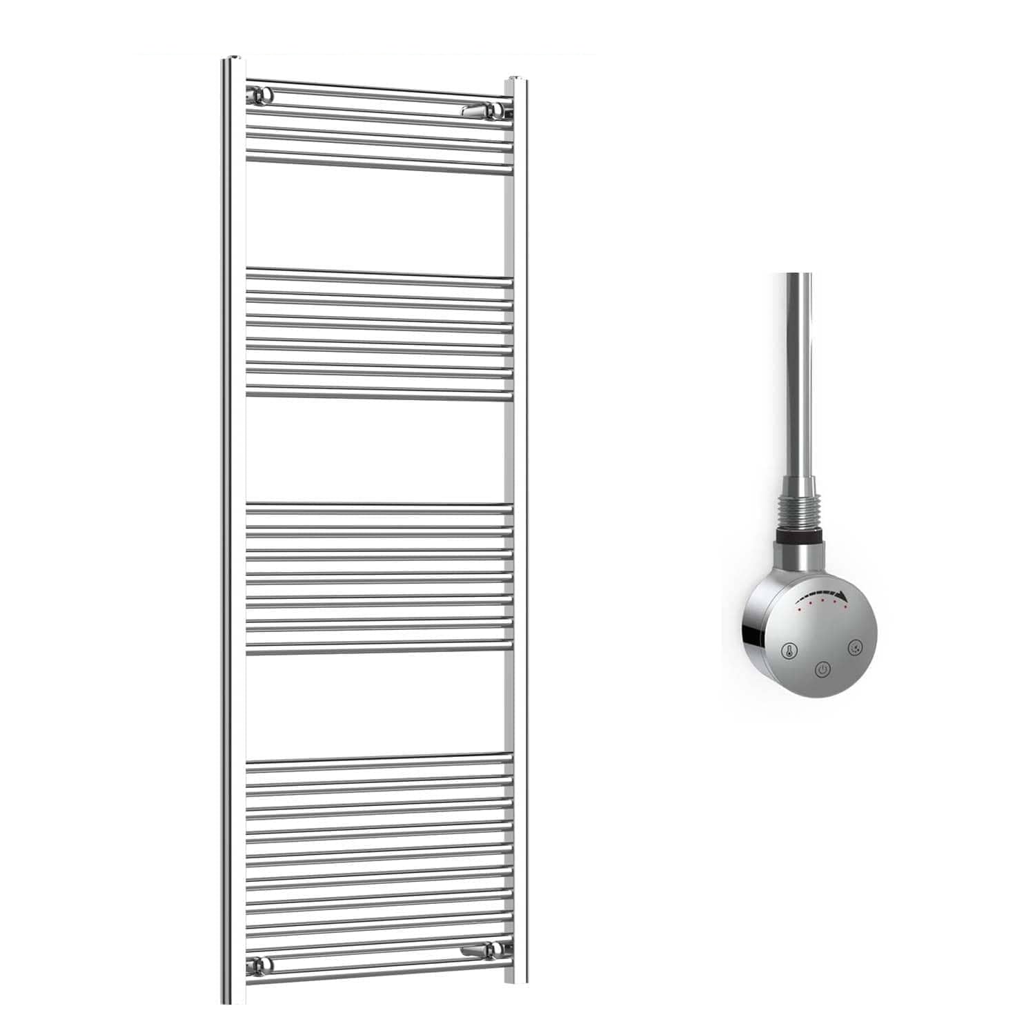 Companyblue 600 x 1600mm Sparkling Chrome Electric Heated Towel Rail with Thermostatic Heating Element - Flat Pre-Filled Electric Towel Warmer Radiator