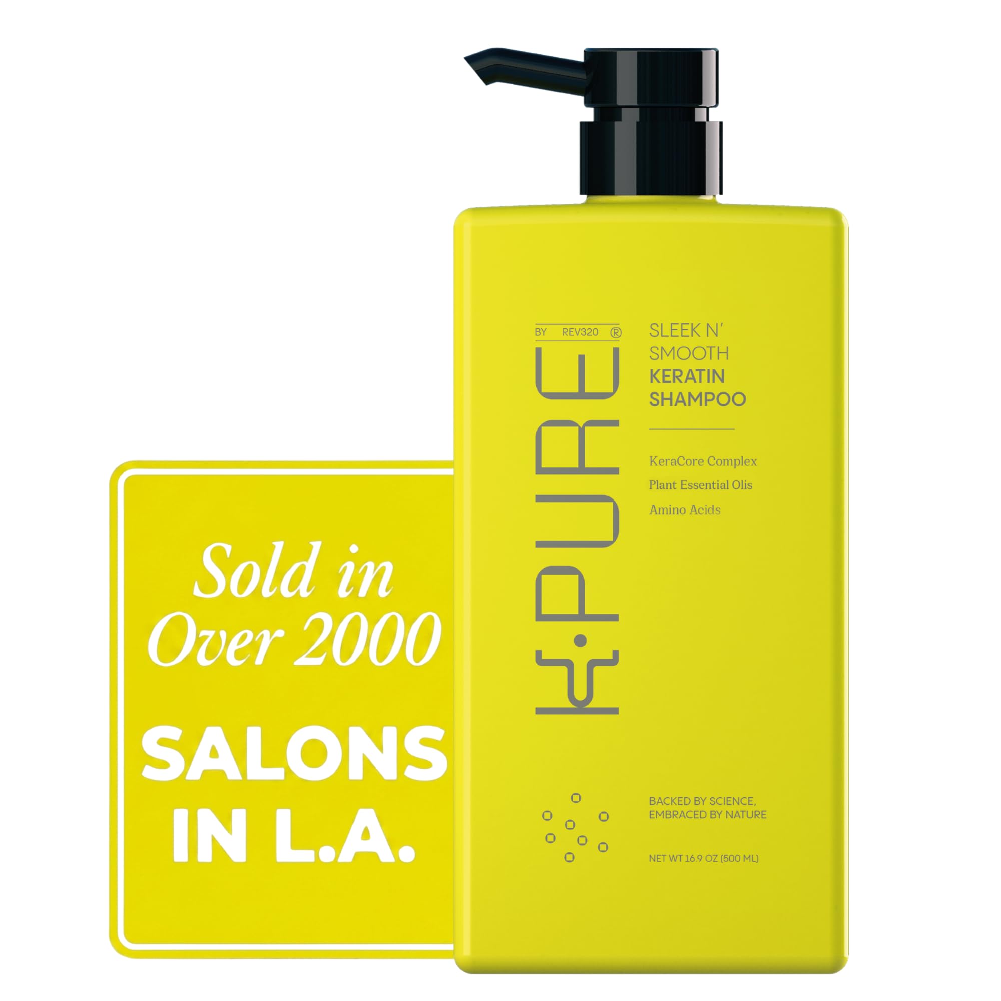 Rev320 Sleek N' Smooth Keratin Shampoo by K-Pure, KeraCore Technology, Sulfate & Paraben Free, Anti Frizz Shampoo for Strengthening, Smoothing and