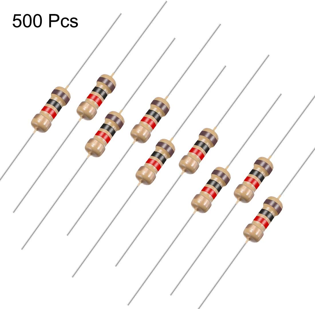 Sourcingmap 500Pcs 1K Ohm Resistor, 1/4W 5% Tolerance Carbon Film Resistors, 4 Bands for DIY Electronic Projects and Experiments - Image 4