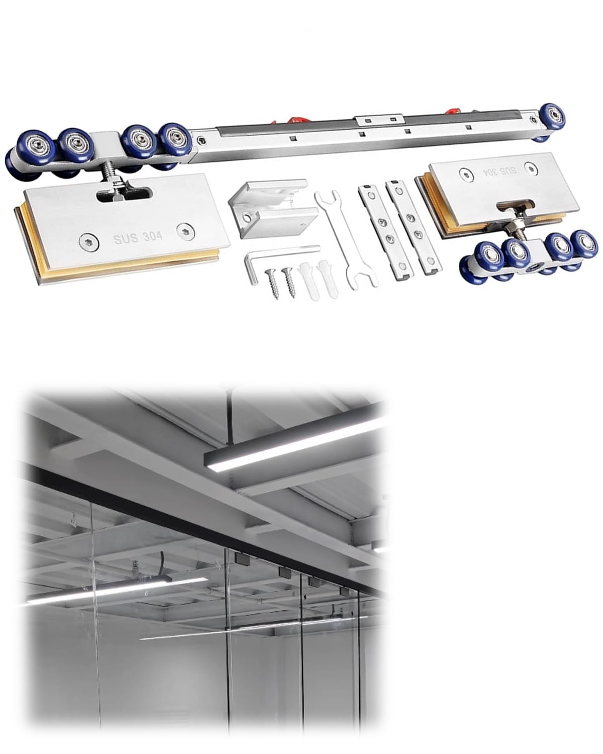 Sliding Door Kit Display Cabinet Sliding Glass Door Track for Small Cabinets, Support Guide for Glass Sliding Door Shower Bathroom, Soft Close Door Slider(Silver,140/55.1inch)