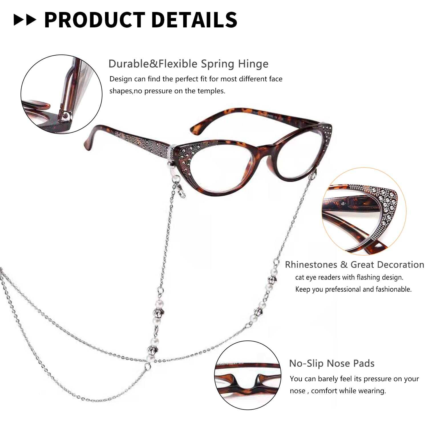 EYEURL Cat Eye Lesebrille für Damen 3er-Pack Blaulichtfilter Brille | Computerbrille Katzenauge Lesebrille mit sehstärke strass mit Federscharnier Anti Augenbelastung/Helligkeitsreflexion