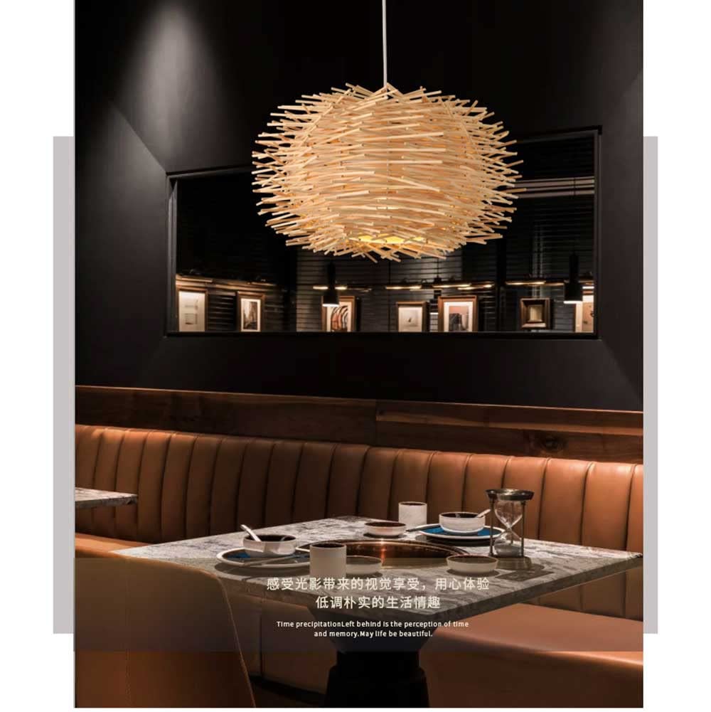 Candelabro De Nido De Pájaro Creativo Lámpara Colgante De Bambú Accesorio De Iluminación Nido Pájaro, Lámpara Colgante De Mimbre Estilo Pastoral 1 Luces Luz Colgante Tejida para Isla Cocina