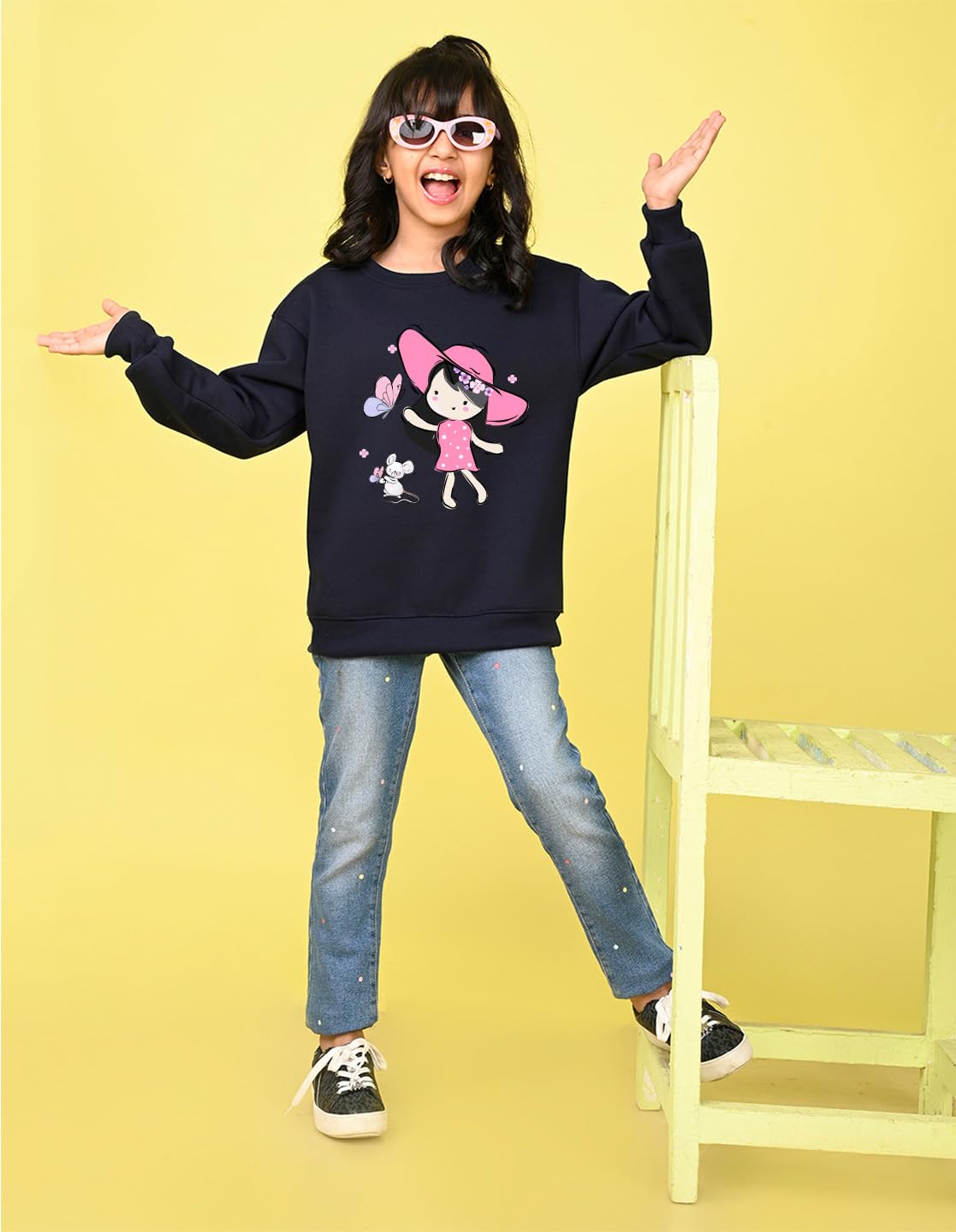 Nusyl Sudadera de cuello redondo con estampado de niña linda | Sudadera de manga completa de gran tamaño agradable a la piel | Sudadera de cuello redondo | Ajuste holgado | Sudadera holgada con