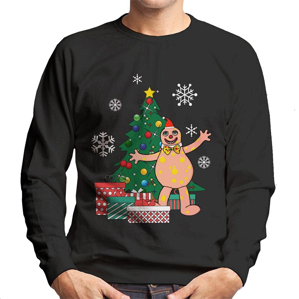 Cloud City 7 Men's Black Mr Blobby Around The Christmas Tree Sweatshirt