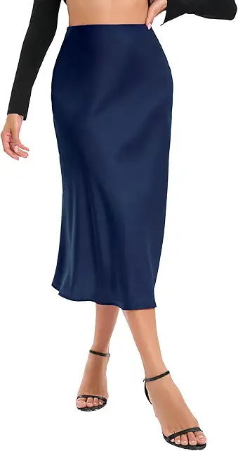 Satin Midi Skirt for Women - Elegant High Waist A-Line Summer Skirt