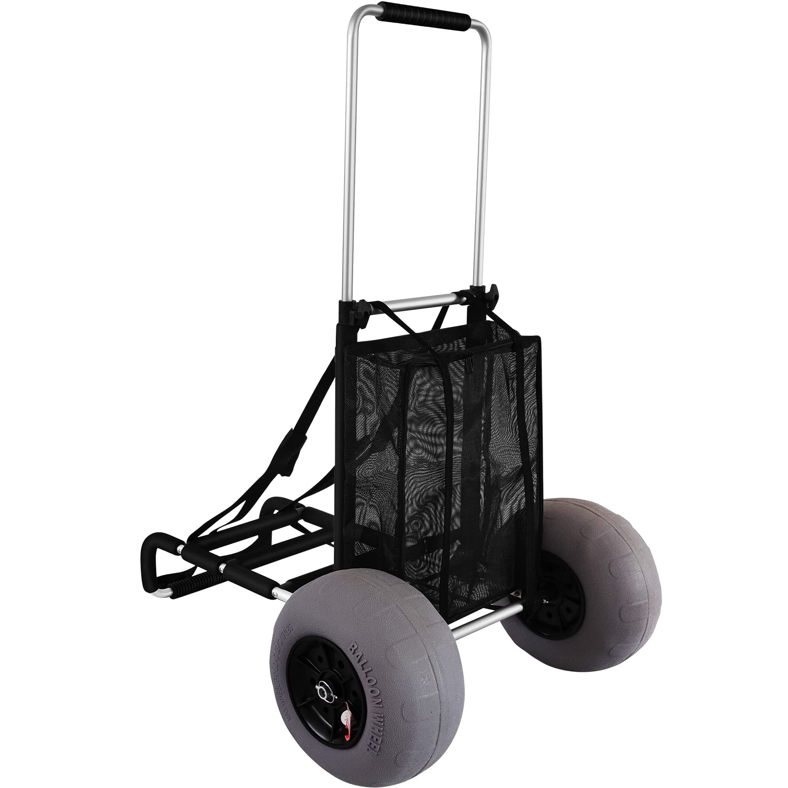 VEVOR Beach Carts for Sand, 23" x 15" Cargo Deck, w/ 13" TPU Balloon Wheels, 165LBS Loading Folding Sand Cart & 33.1" to 51.6" Adjustable Height, Aviation Aluminum Cart for Picnic, Fishing, Beach