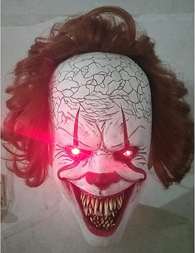 Miniatura 2 de Máscara de payaso IT de Halloween con luces LED, máscara de payaso sangriento iluminada, máscaras de Halloween para fiestas, juegos de rol de payaso