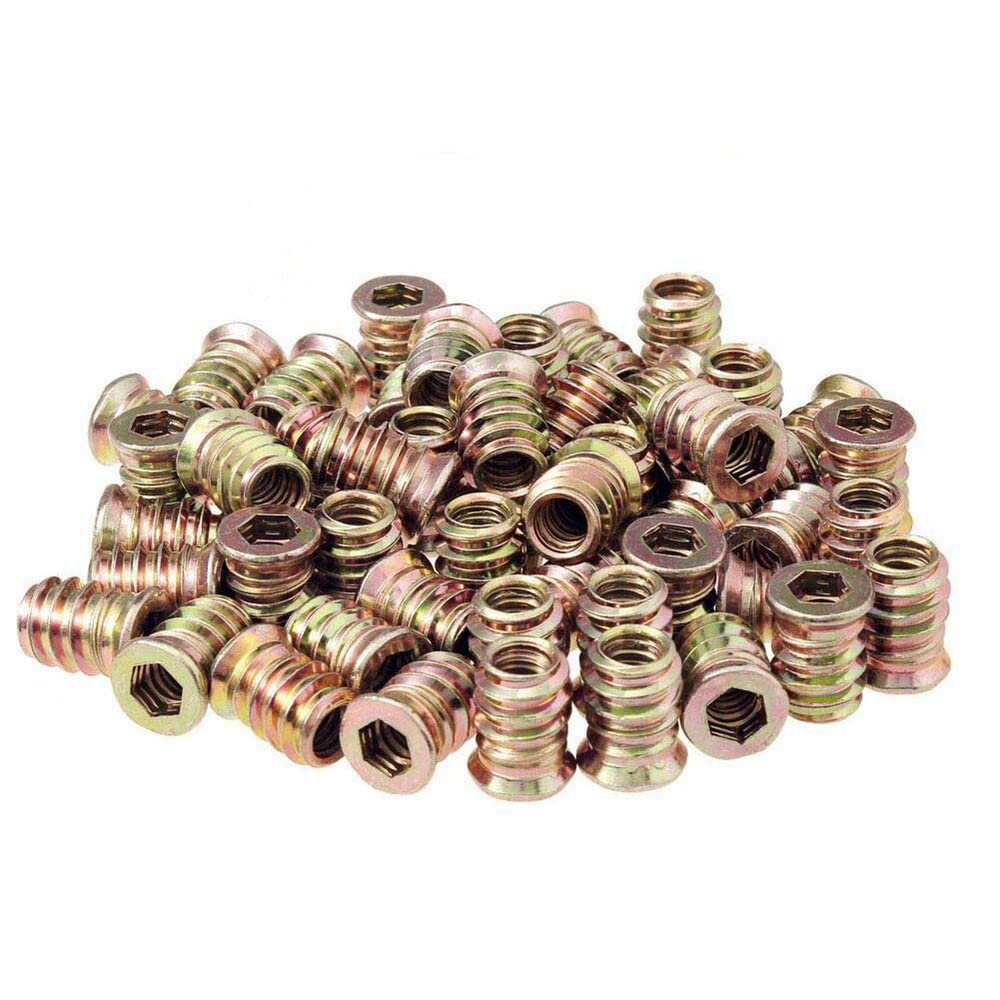 FarDeer M6/M8/M10 Furniture Screw in Nut Threaded Wood Inserts Bolt Fastener,and Wood Hex Drive Threaded Wood Inserts for Wood Furniture Assortment (M6*25mm * 25 Pcs)