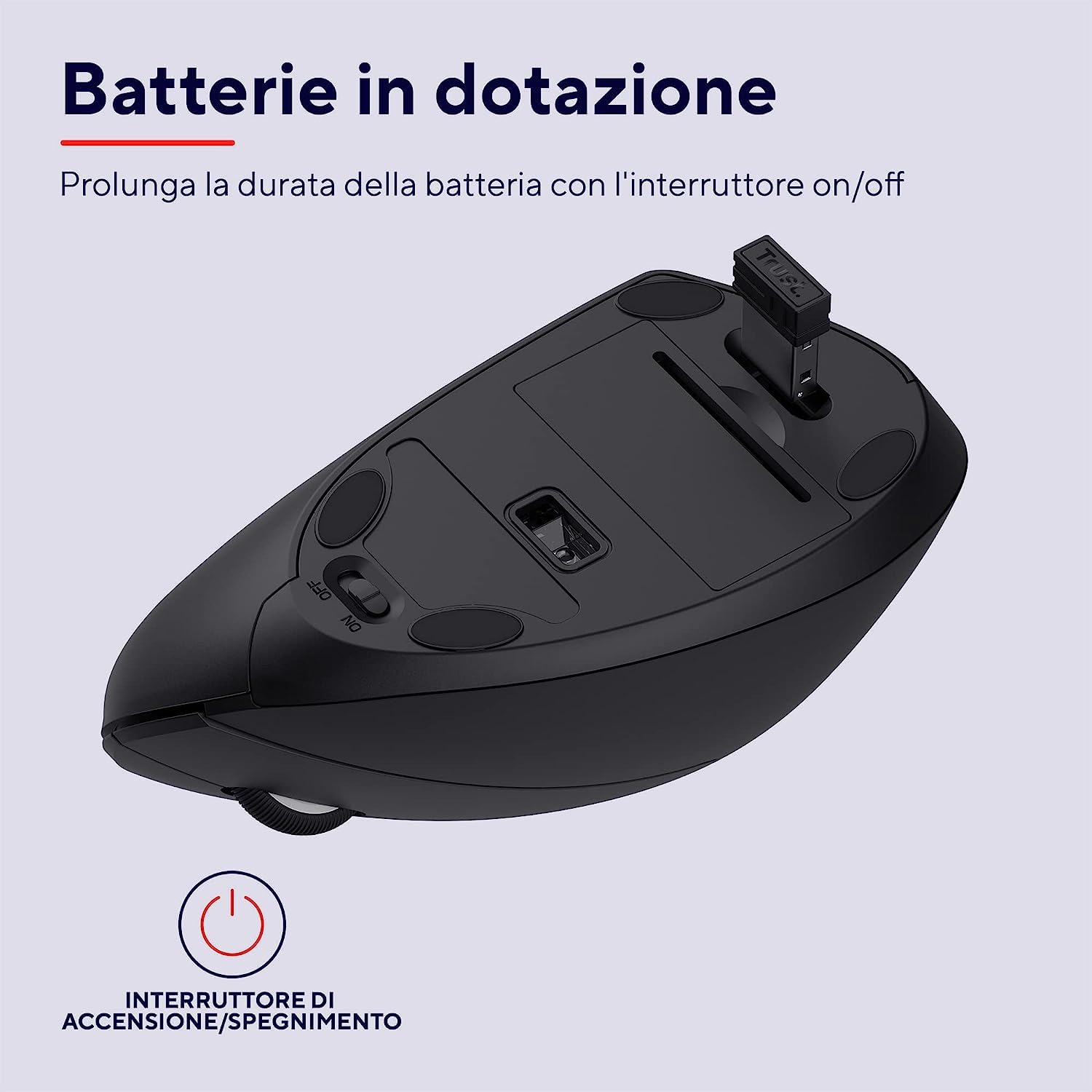 Trust Verto 60 Pack - 60x Mouse Verticale Wireless, Mouse Ergonomico senza Filo, 800/1200/1600 DPI, Microricevitore USB, 2.4GHz, 6 Pulsanti per PC, Computer, Portatile, Mac, Batterie Incluse - Nero