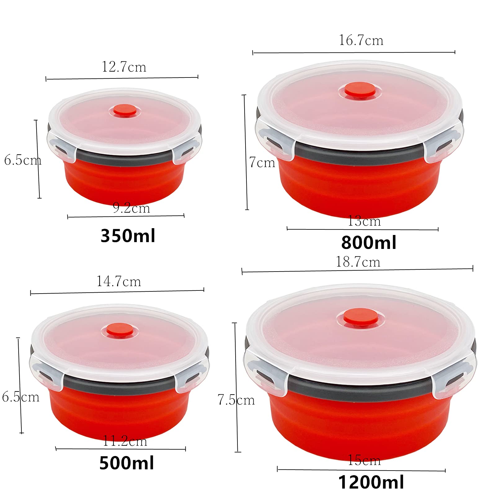 Contenitore Pieghevole Per Alimenti Da 1200 Ml Con Coperchio