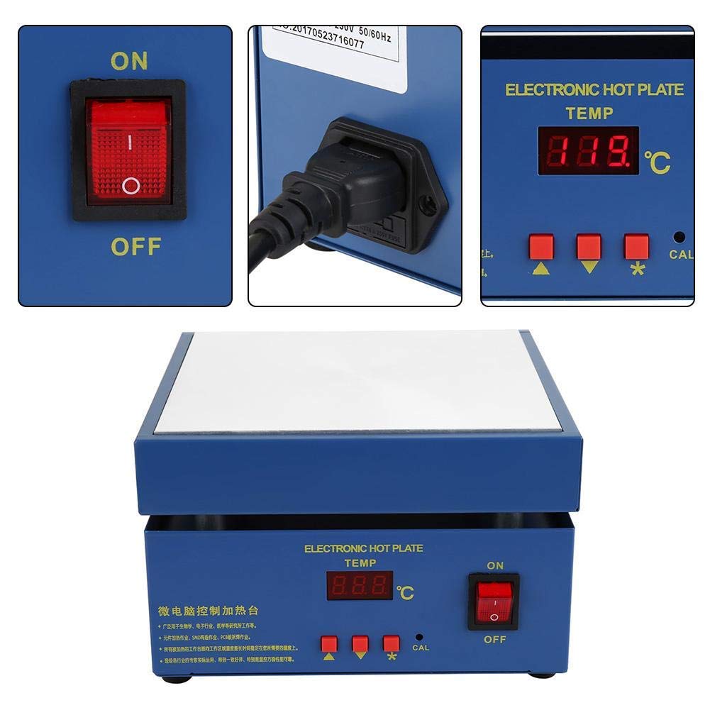 Qinlorgon Piastra di Riscaldamento elettrica - 110/220V AC 800W 200 * 200mm LED Stazione di preriscaldamento della Piastra di Riscaldamento elettrica a microcomputer(EU Plug)