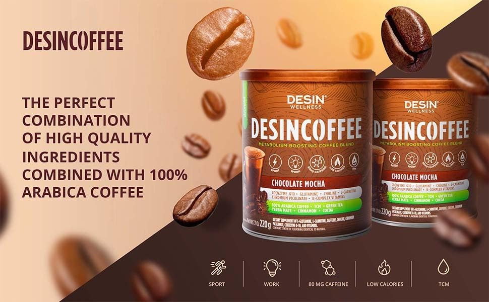 Miniatura 6 de Desincoffee- Café instantáneo con sabor a moca de chocolate 100% café arábigo, té verde, yerba mate, canela y cacao bajo en calorías, sin soja y sin