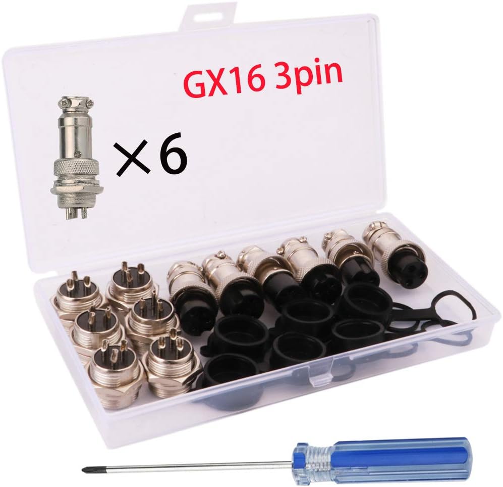 6PCS GX16 Thread 3 Pin Female Panel Metal Aviation Wire Connector 5A + 6PCS GX16 Thread 3 Pin Male Panel Metal Aviation Wire Connector 5A, RUNCCI