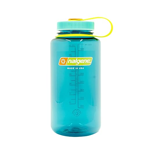 Nalgene Sustain Tritan BPA-Free Water Bottle Made with Material Derived from 50% Plastic Waste, 32 OZ, Wide Mouth, Cerulean