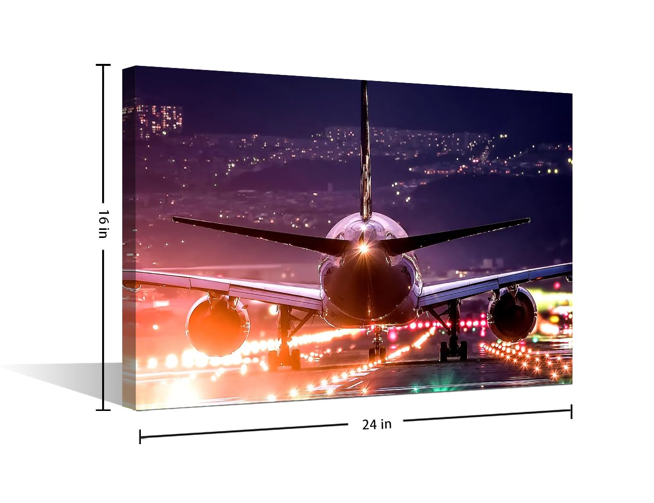 TISHIRON Airplane Pictures Airport Nightscape Wall Art Aircraft Paintings 1 Panel Artwork Printed on Canvas Modern Home Decoration Giclee Wooden Framed Gallery-Wrapped Ready to Hang(16" Wx24 H) - Image 2