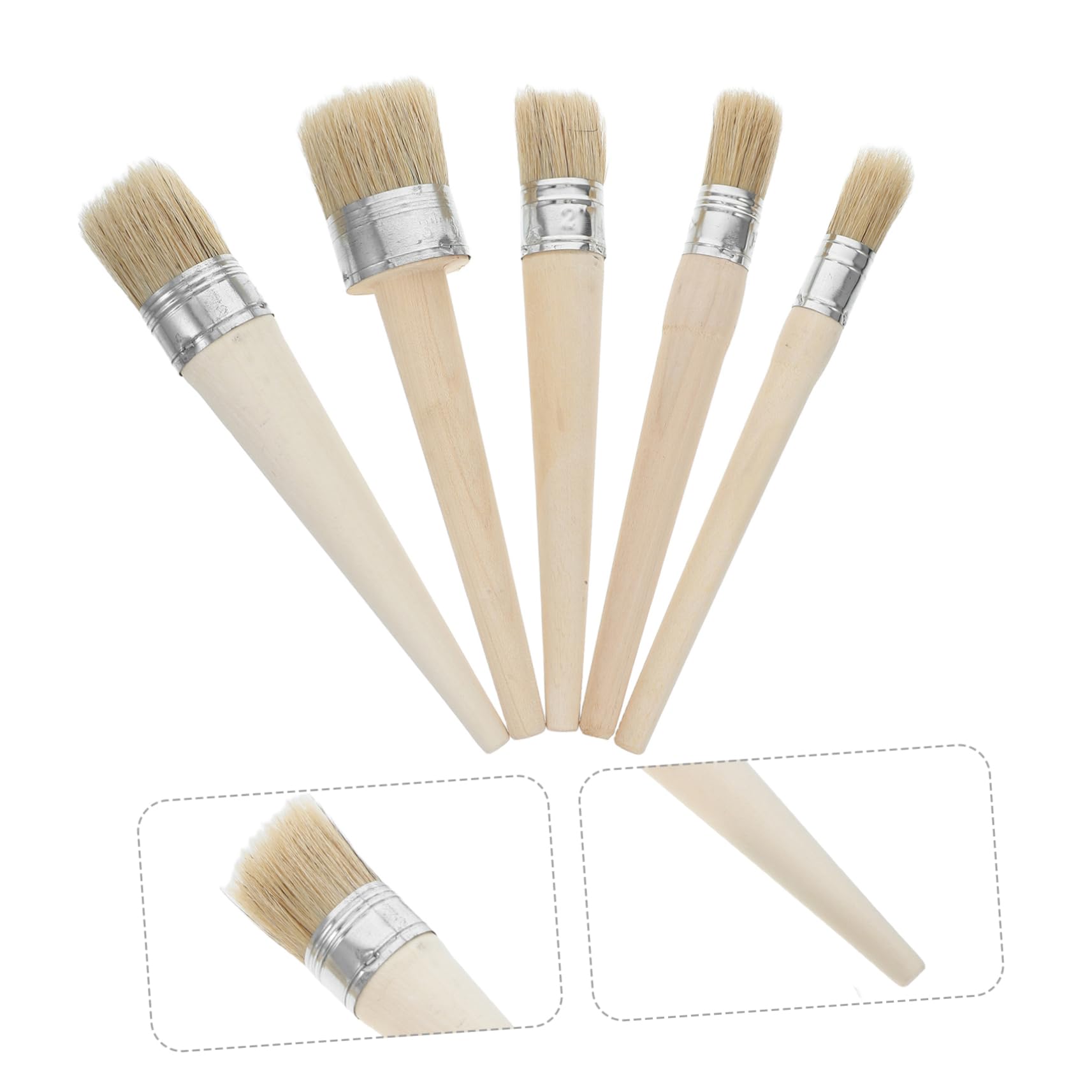 Lurrose 5 Pinceaux Ronds en Bois, Brosse à Cire pour Meubles et Colle, Poils Naturels, Manche Long, Prise Confortable pour Rénovation et Projets