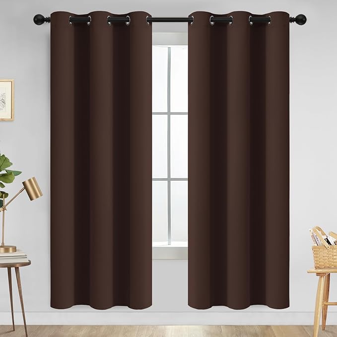 Yakamok Blackout Curtains Room Darkening Thermal Insulated Window Panels,Solid Grommet Top Drapes for Bedroom/Living Room(42Wx72L, Chocolate Brown, 2 Panels)