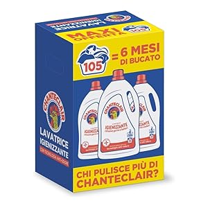 Chanteclair – Detersivo per Lavatrice Igienizzante, Rimuove Germi e Batteri, Bucato Pulito e Igienizzato – 3 Flaconi da 1575