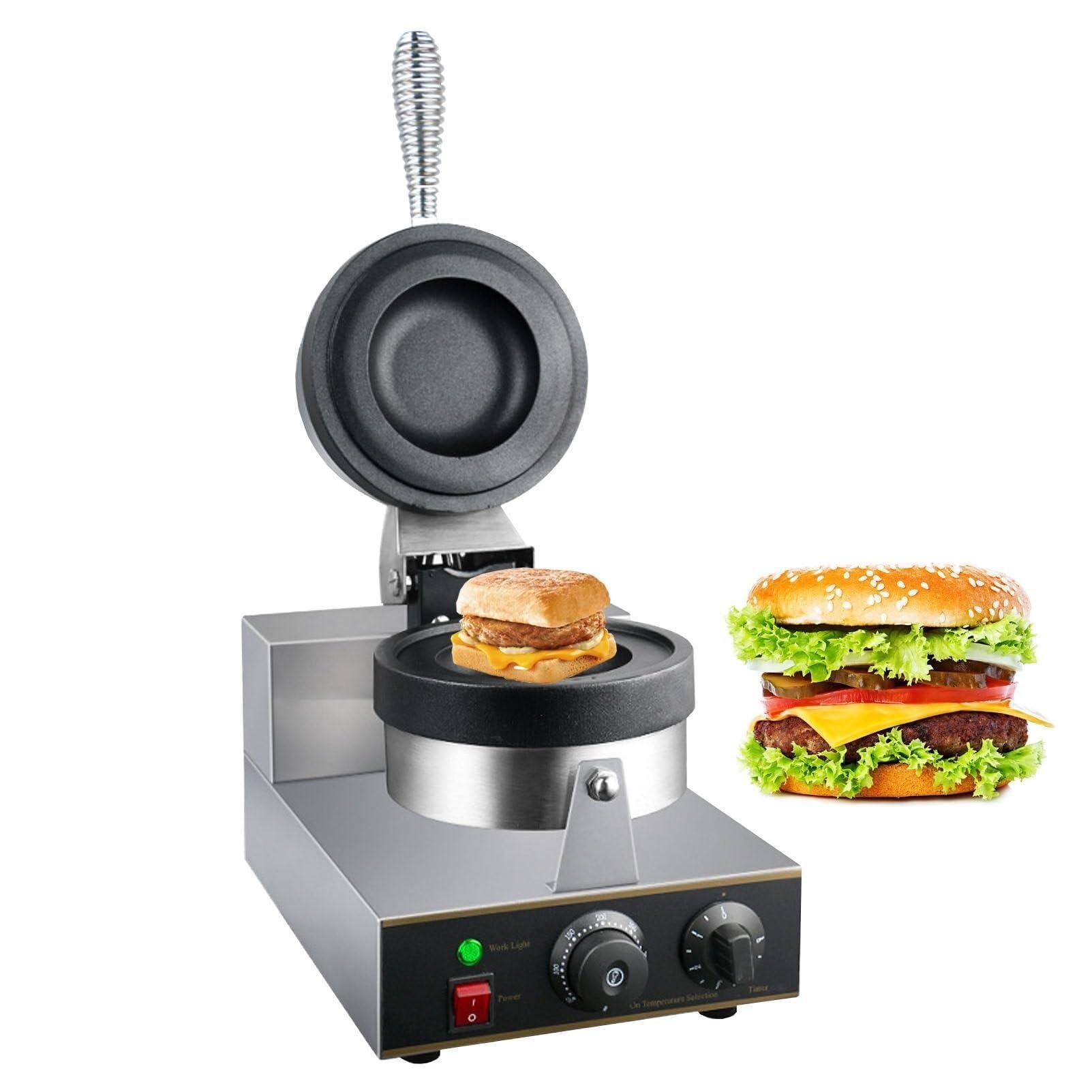 Macchina per Hamburger, Macchina per Hamburger con Rivestimento Antiaderente per brioche Gelato, Piastre pressate, Controllo di Tempo e Temperatura,