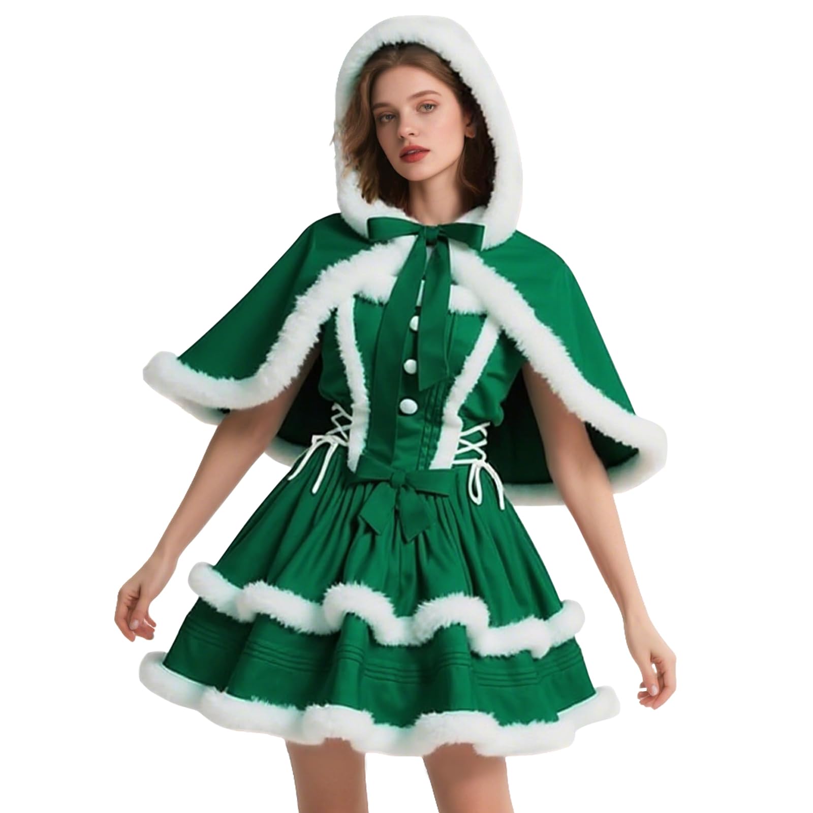lifpoivake Women's Christmas Dress Skirt and Hooded Cloak Match …