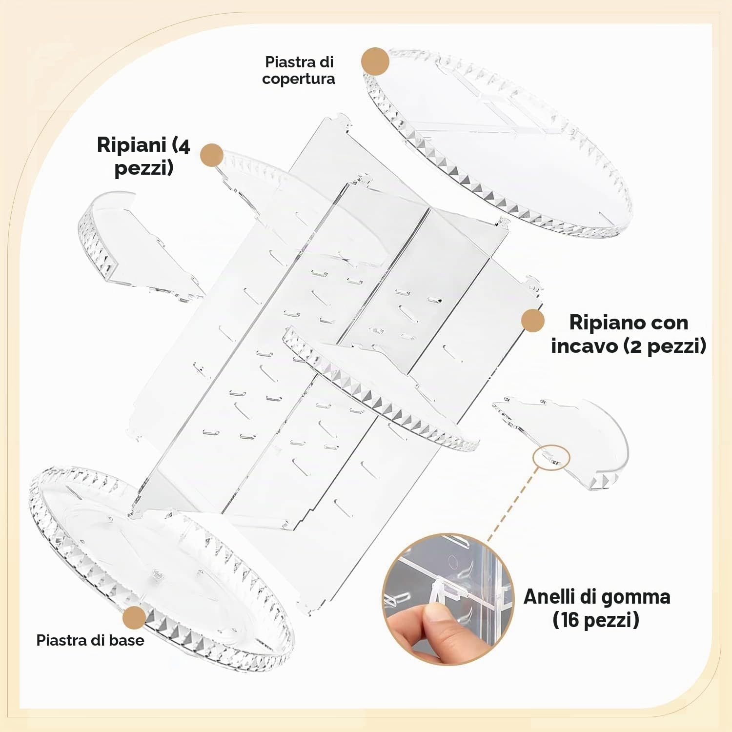 KAHEIGN Organizer per Trucco Rotante a 360°, Supporto per Cosmetici Regolabile in Acrilico 8 Strati di Grande Capacità Portaoggetti per Trucco ProfumoRossetto Costumista Bagno (Chiaro Diamante)