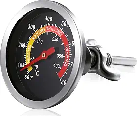 Termômetro Analógico Para Forno a Lenha, Estufa e Churrasqueira – Alta Precisão 400°C – Cor Preto – Ideal para Smoker e Forno Artesanal