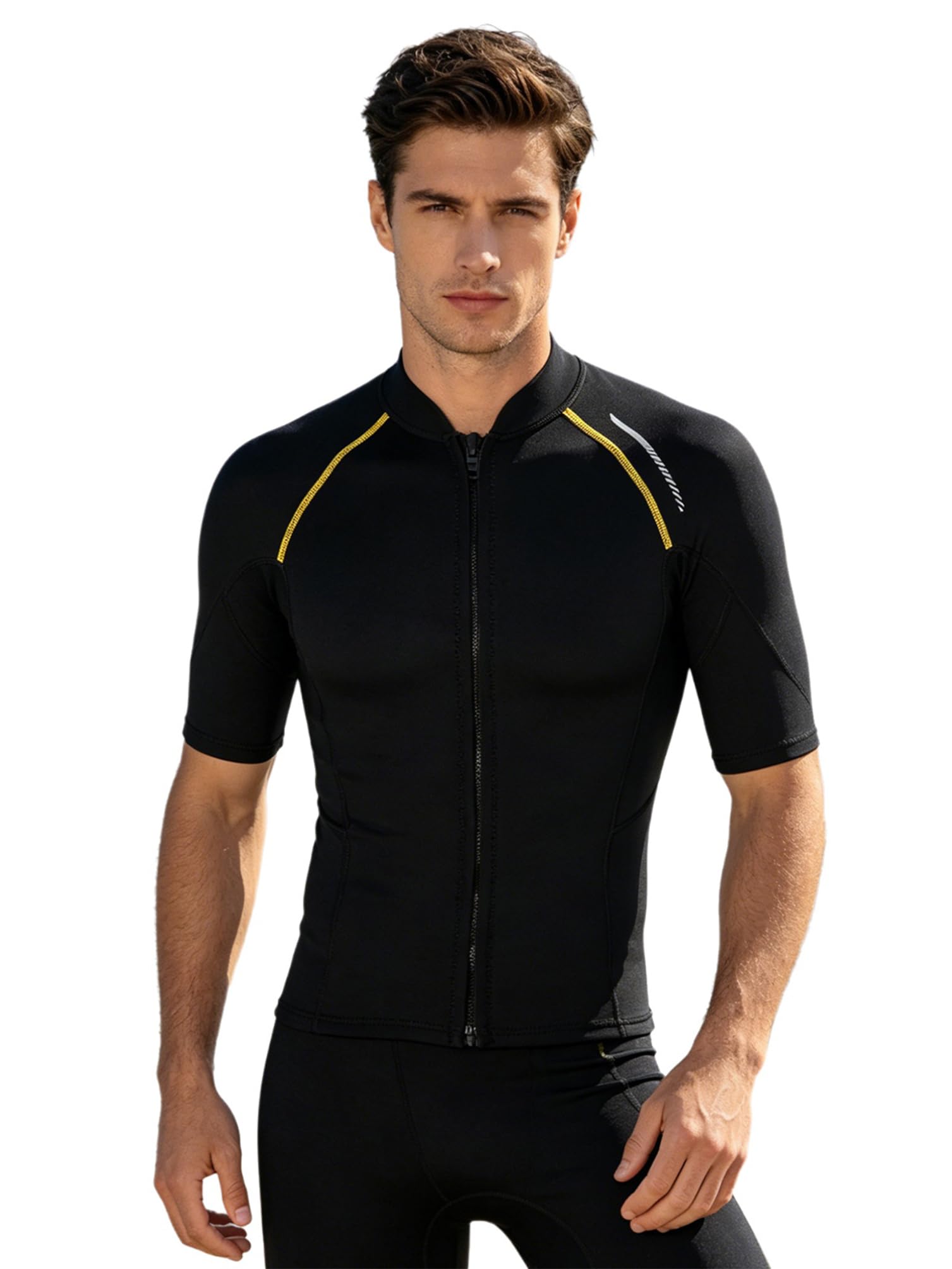 inhzoy Herren Neoprenanzug Jacke 1.5mm Kurzarm Warmhalten Top Mit Frontreißverschluss Für Schwimmen Tauchen Surfen Schnorcheln