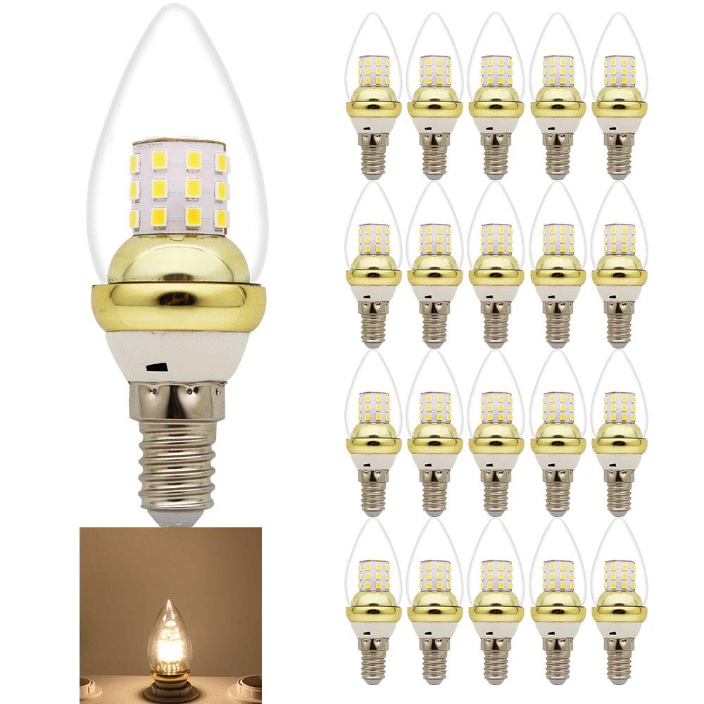 5 W E14 filamento LED incandescente C35, 2700 K – 3000 K blanco cálido, ultrabrillante, 450 lm, no regulable, lámpara rústica, estilo filamento transparente (20 piezas)