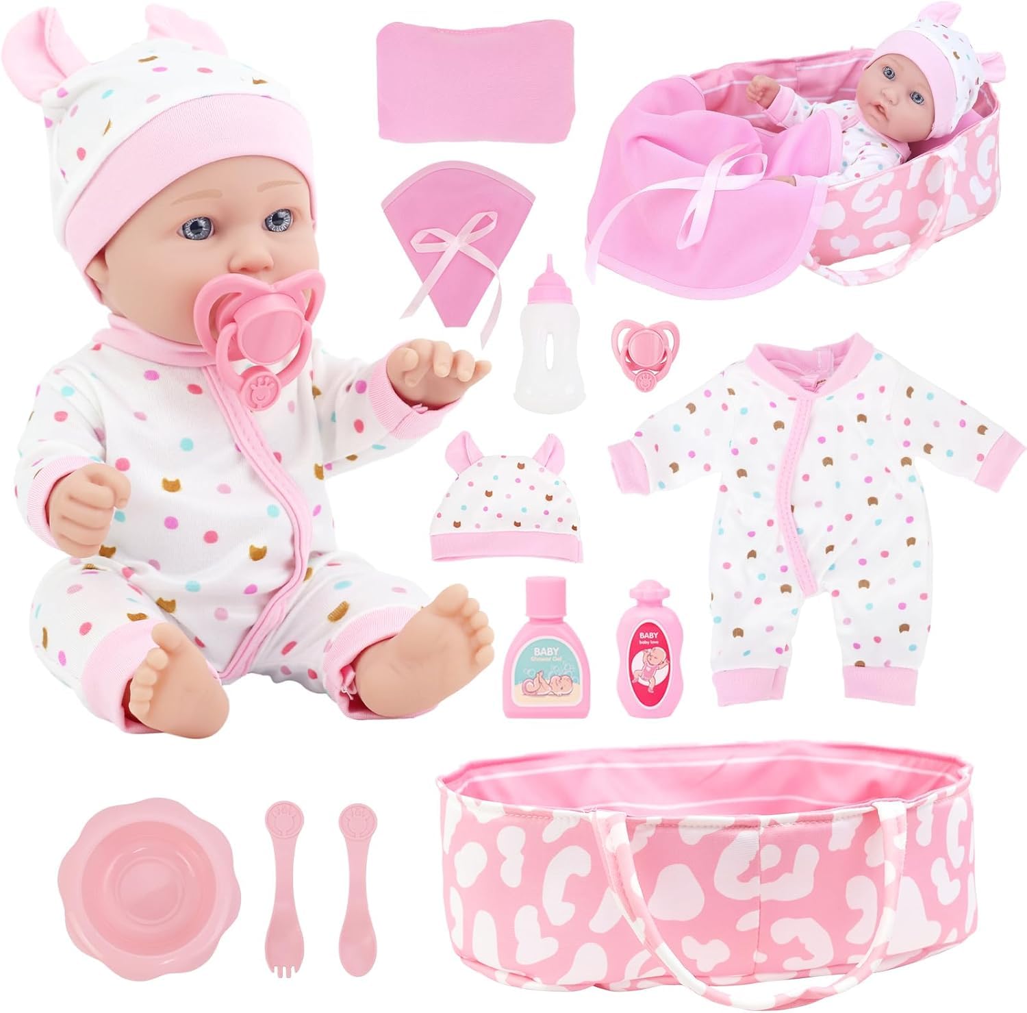 ZITA ELEMENT 12" Baby Doll with Sleeping Carrier Bassinet Bed Set