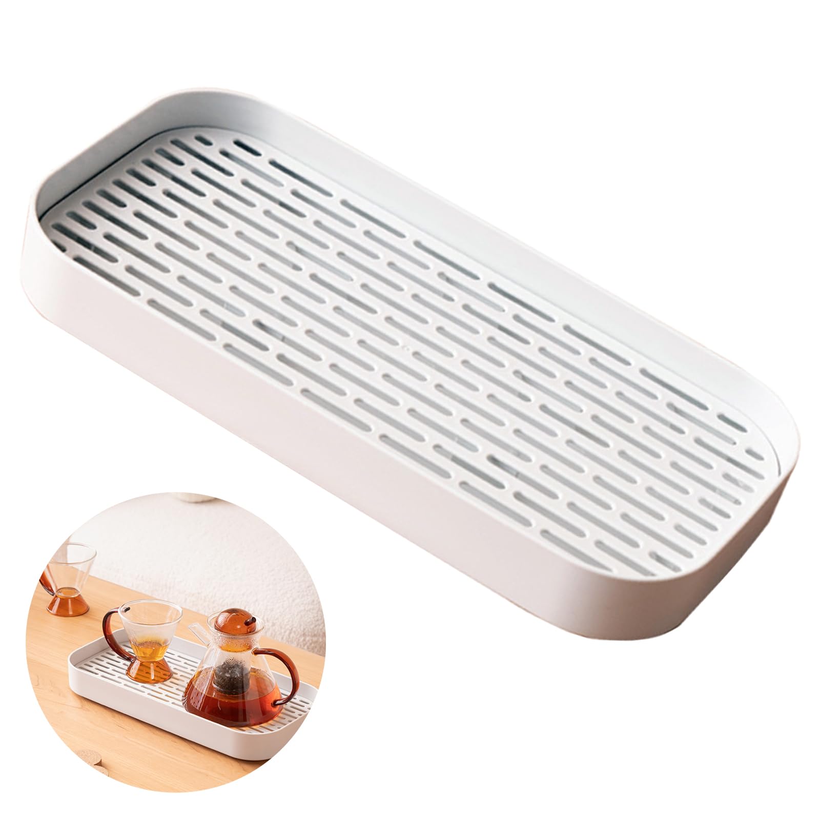 Bandeja de Drenaje de 2 Niveles, Bandeja de Drenaje, Escurridor Platos Cocina, Doble Capa Desmontable para Cubiertos, Desagüe de Tazas o Bandeja de Almacenamiento (33 x 16 x 4 cm)