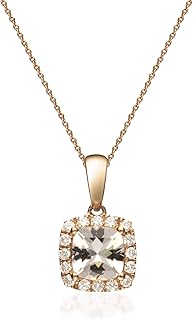 10K Rose Gold Genuine Morganite Pendant with Diamonds for women | Ethically, authentically & organically sourced (Cushion-cut) shaped Morganite hand-crafted jewelry for her | Morganite Necklace for women