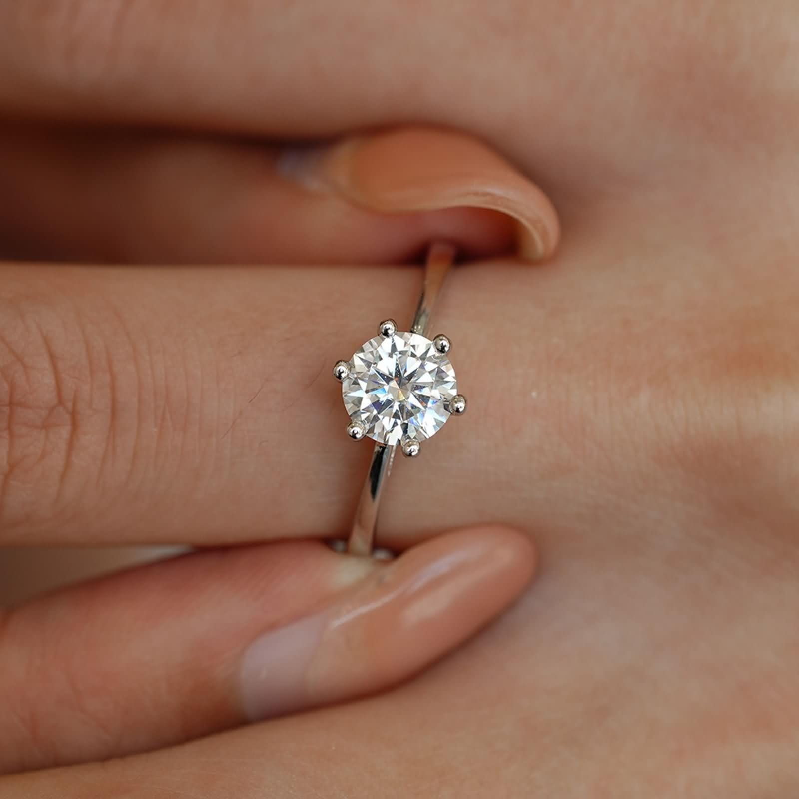 Anillos de mujer de oro blanco, anillos de boda de oro auténtico con moissanite de 1 ct solitario