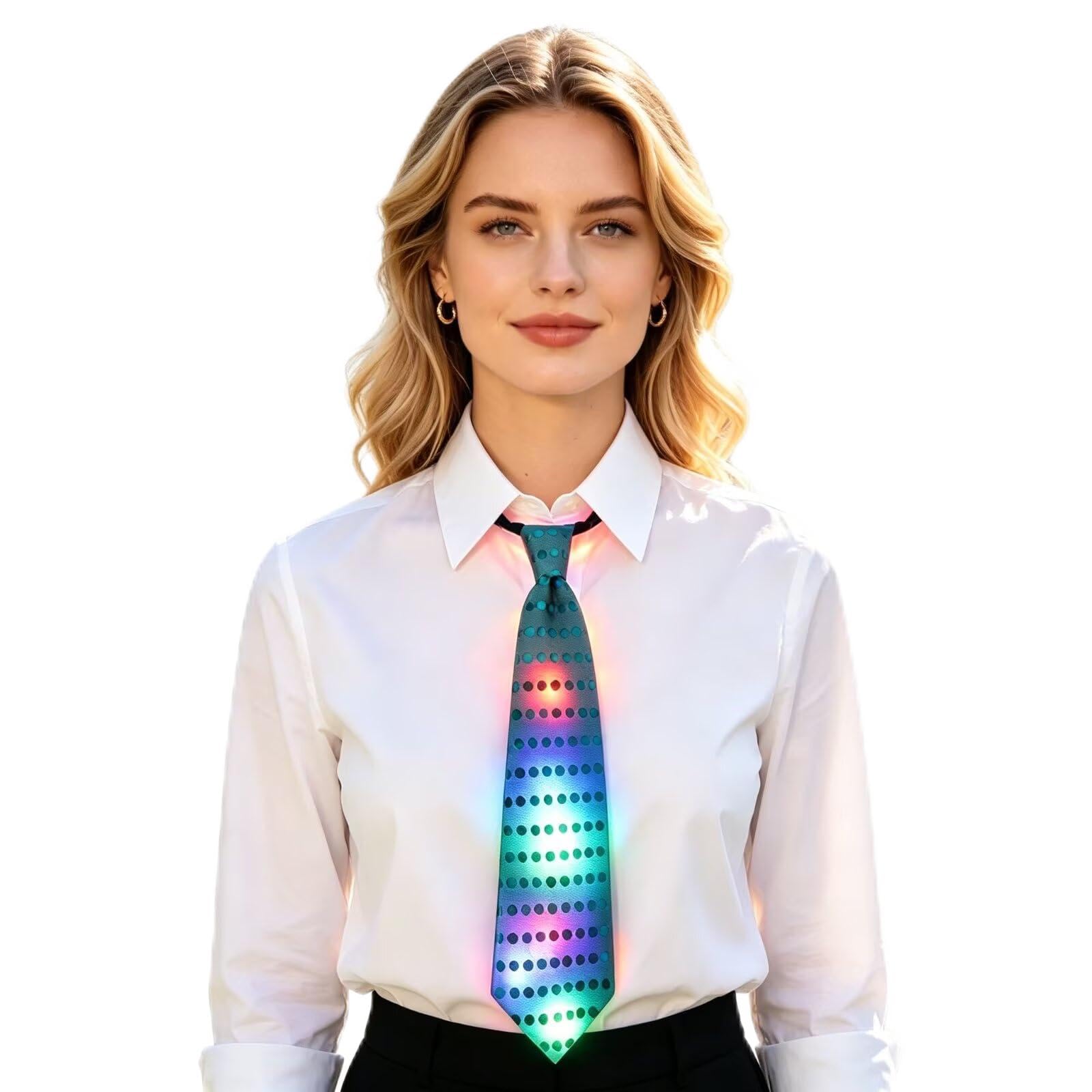 Szcq Unisex Turquoise Tie 6 Pieces 6Pcs Led Sequin Necktie Electric Bright Light Up Men's Bow Ties Women Kids Flashing Bowties Glow Party Rave Festival School, One Size