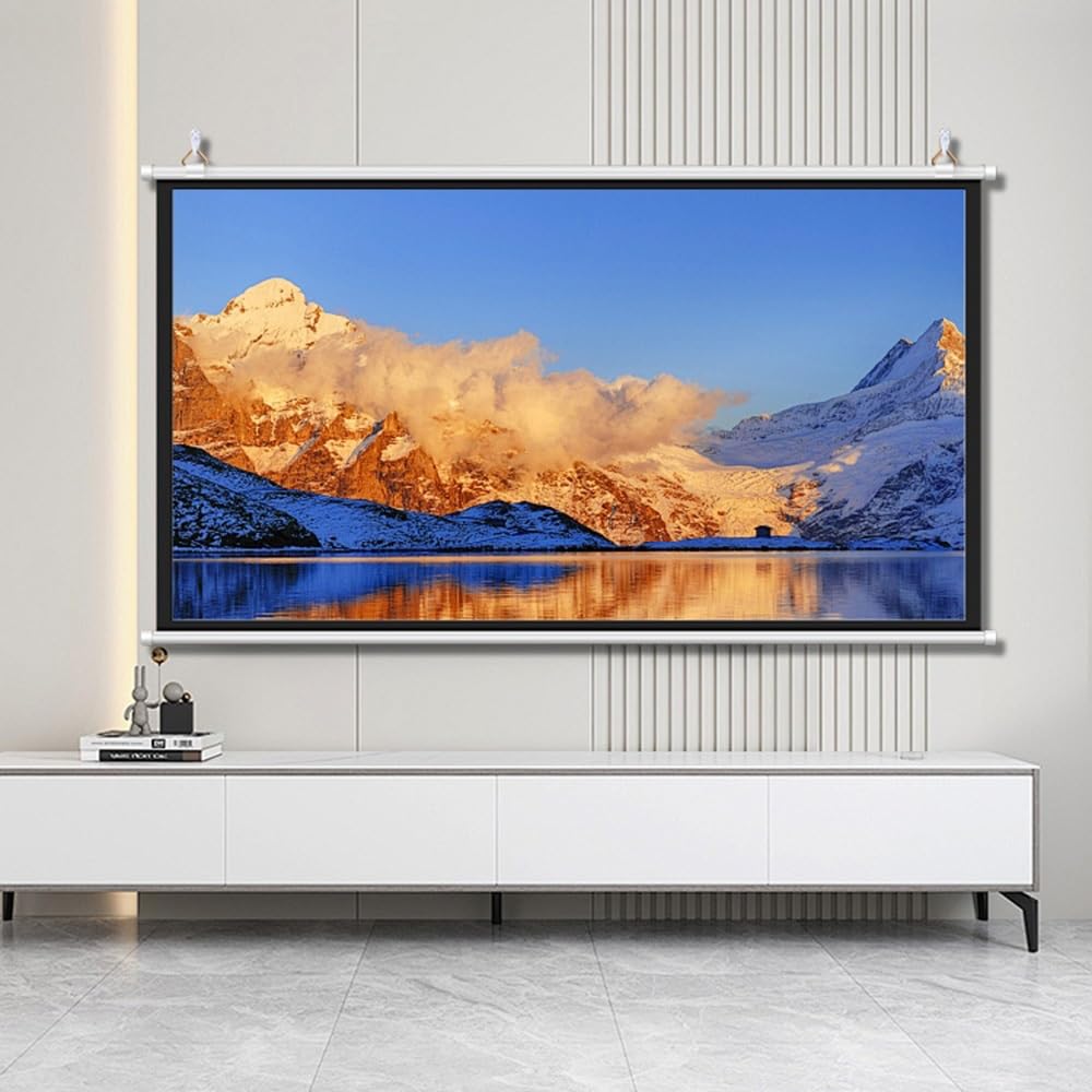 Écran De Projection Manuel 40 50 60 Pouces, Écran De Projecteur Home Cinéma HD 4K, Écran Videoprojecteur Mural, Anti-Plis, Facile À Enrouler(50 inch 16:9)