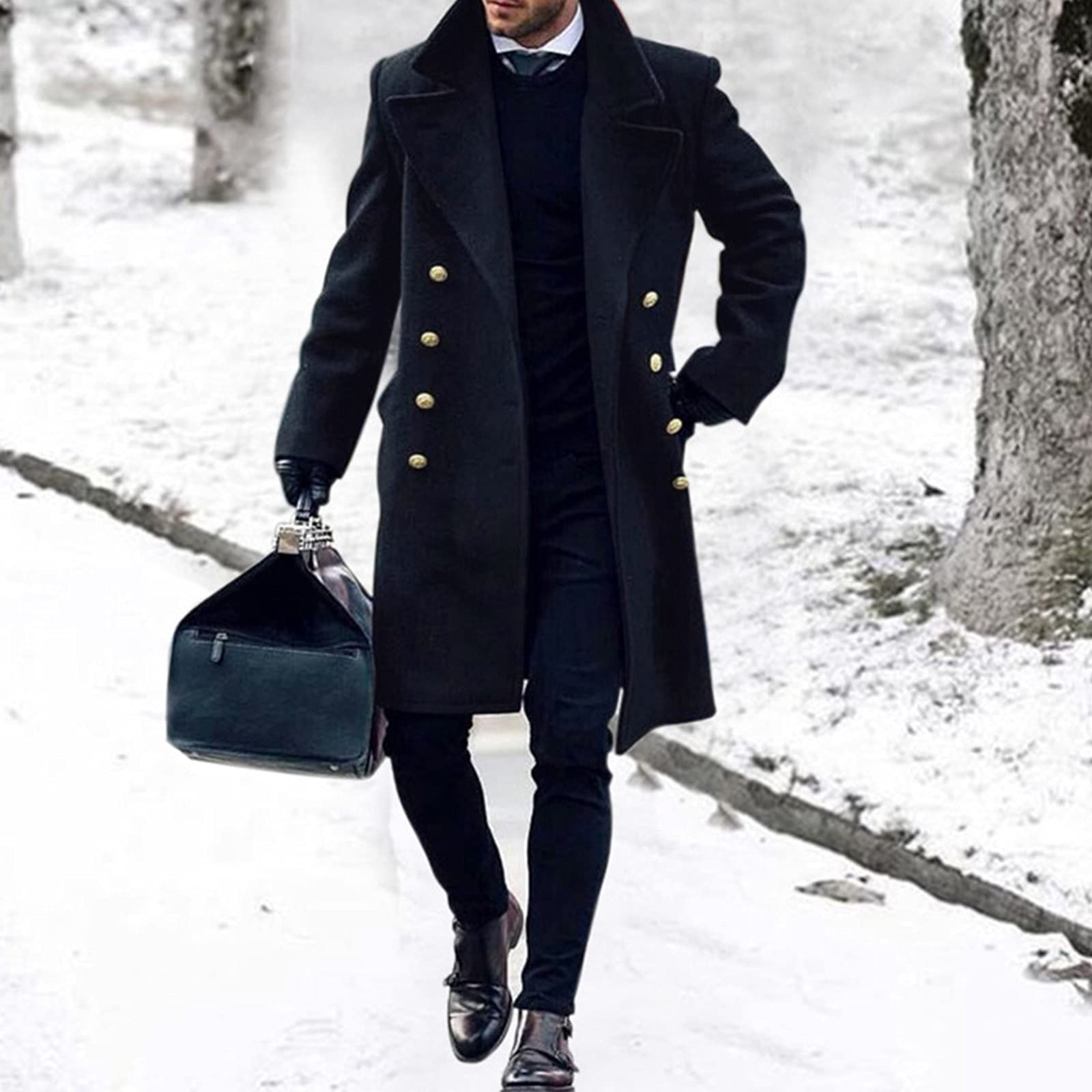 Kobilee Uomo Cappotto Lungo Slim Fit Impermeabile Classico Doppiopetto Vintage Business Soprabito Giacca a Vento Elegante Autunno Invernale Trench Cappotto di Lana Parka Taglie Forti