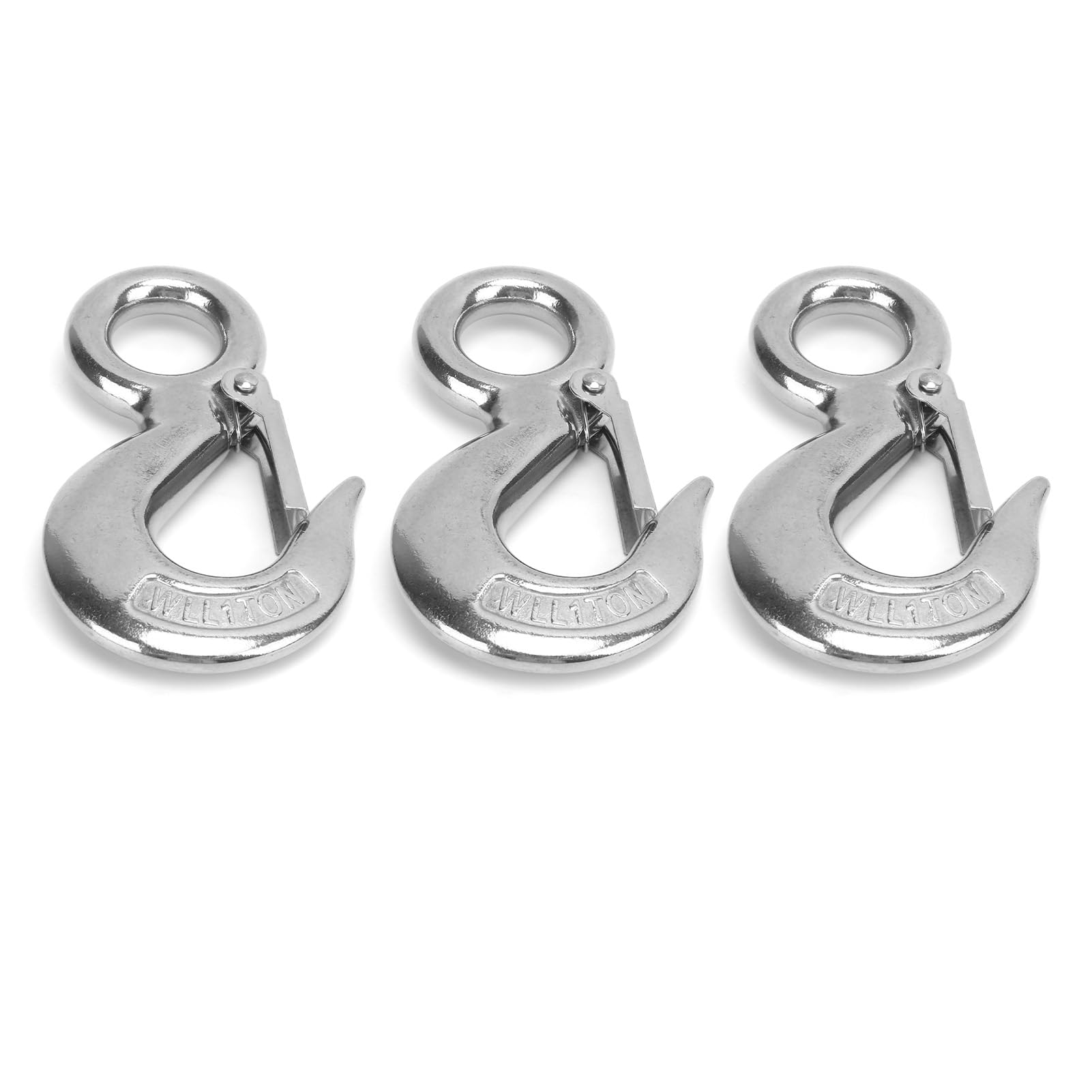 3 pezzi Gancio a Slittamento per Occhi con Chiusura di Sicurezza, Gancio a Slittamento in Acciaio Inox per Sollevamento con Occhielli, Gancio a Slittamento Lucido di Grado Marittim (1T)
