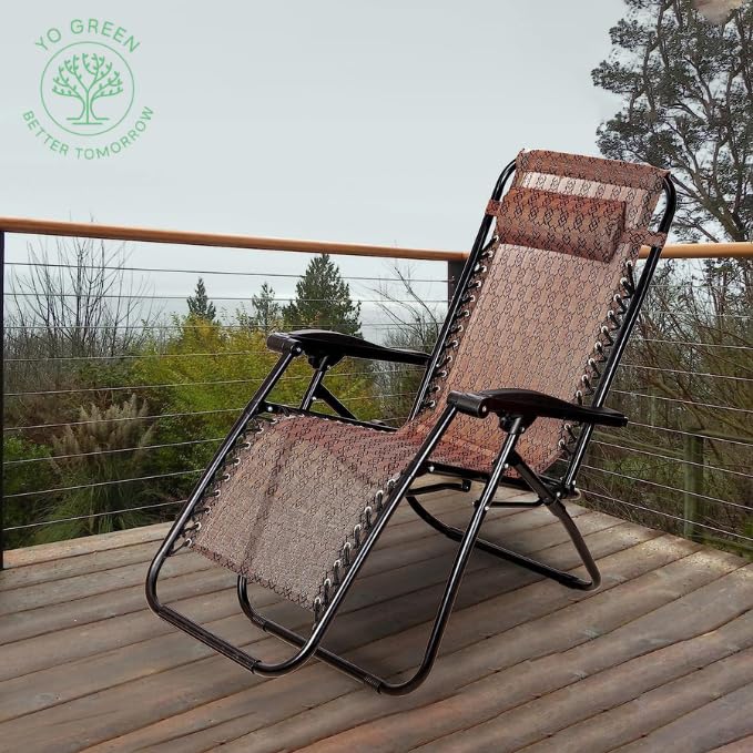 Image of Yo Green Stainless Steel Zero Gravity Chair, Lawn Chair Recliner Lounge, Portable Camping Folding Beach Chair with Removable Pillow (Burgundy)