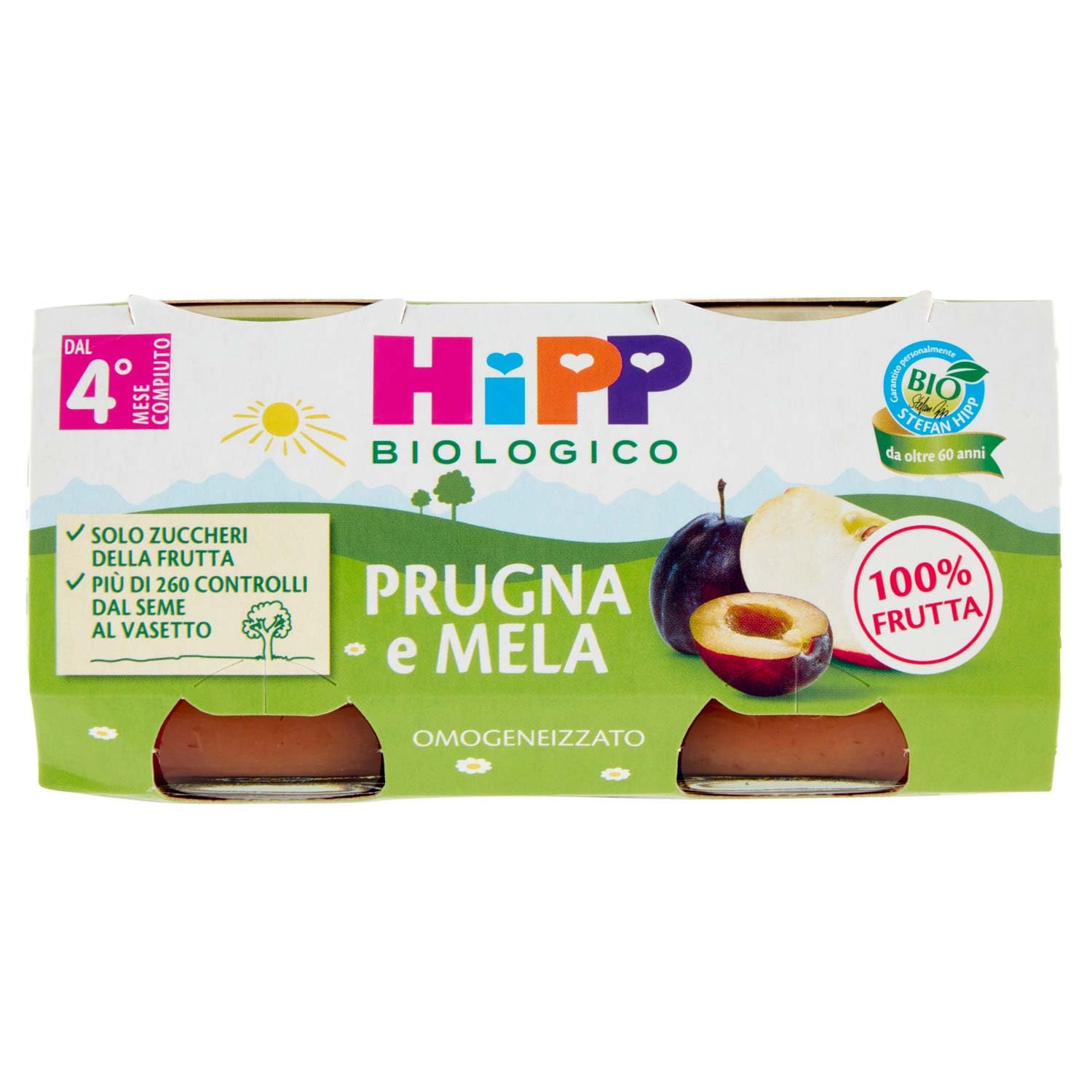 HiPP Omogeneizzato Biologico di Prugna e Mela 4+ Mesi, 2 x 80g