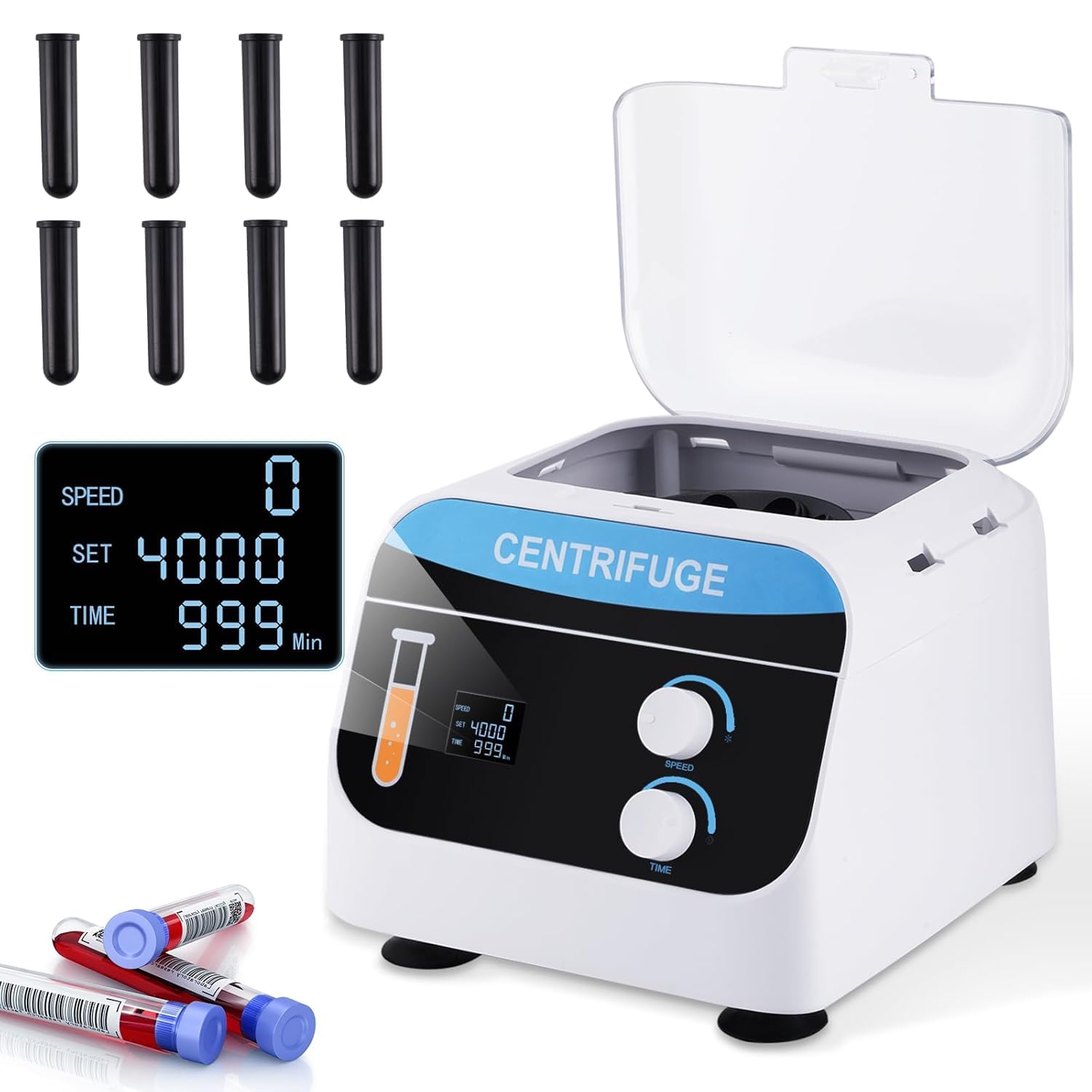 YUCHENGTECH Centrífuga de Laboratorio de Escritorio Eléctrico Centrífuga Digital de Baja Velocidad 8X20ml 4000 rpm 0-999 Min 1920xg para Tubos de Centrífuga de 5/7/10 ml, 28x26x21cm 5kg