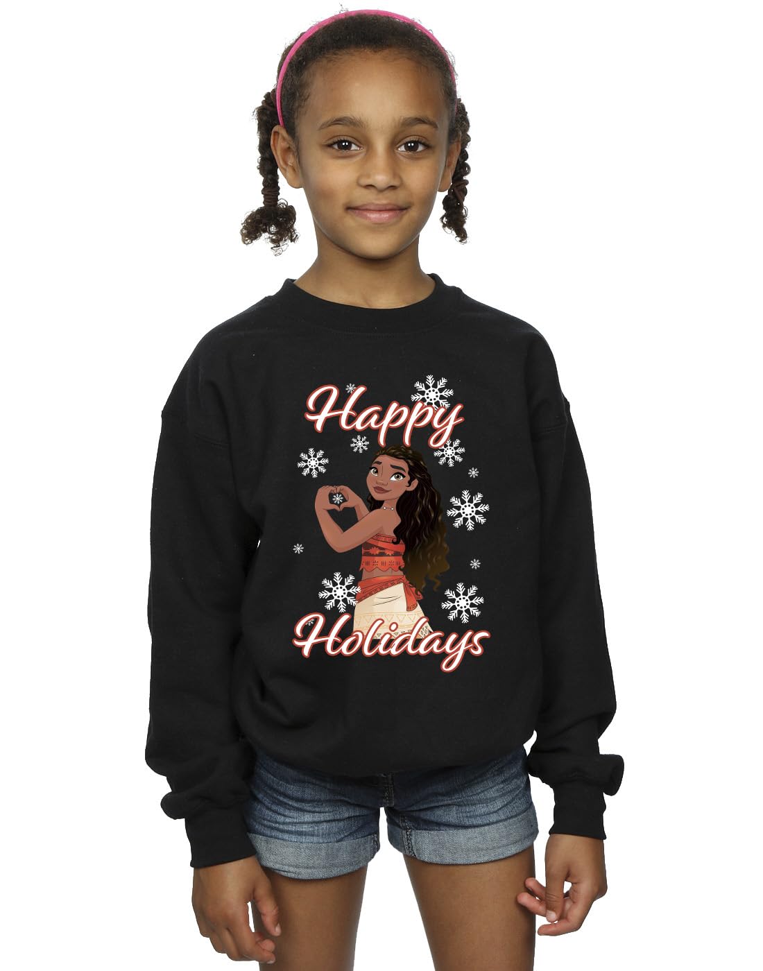 Moana Snowflake Happy Holiday Sweatshirt - Black - Long Sleeve - Crew Neck - Fitted Hem