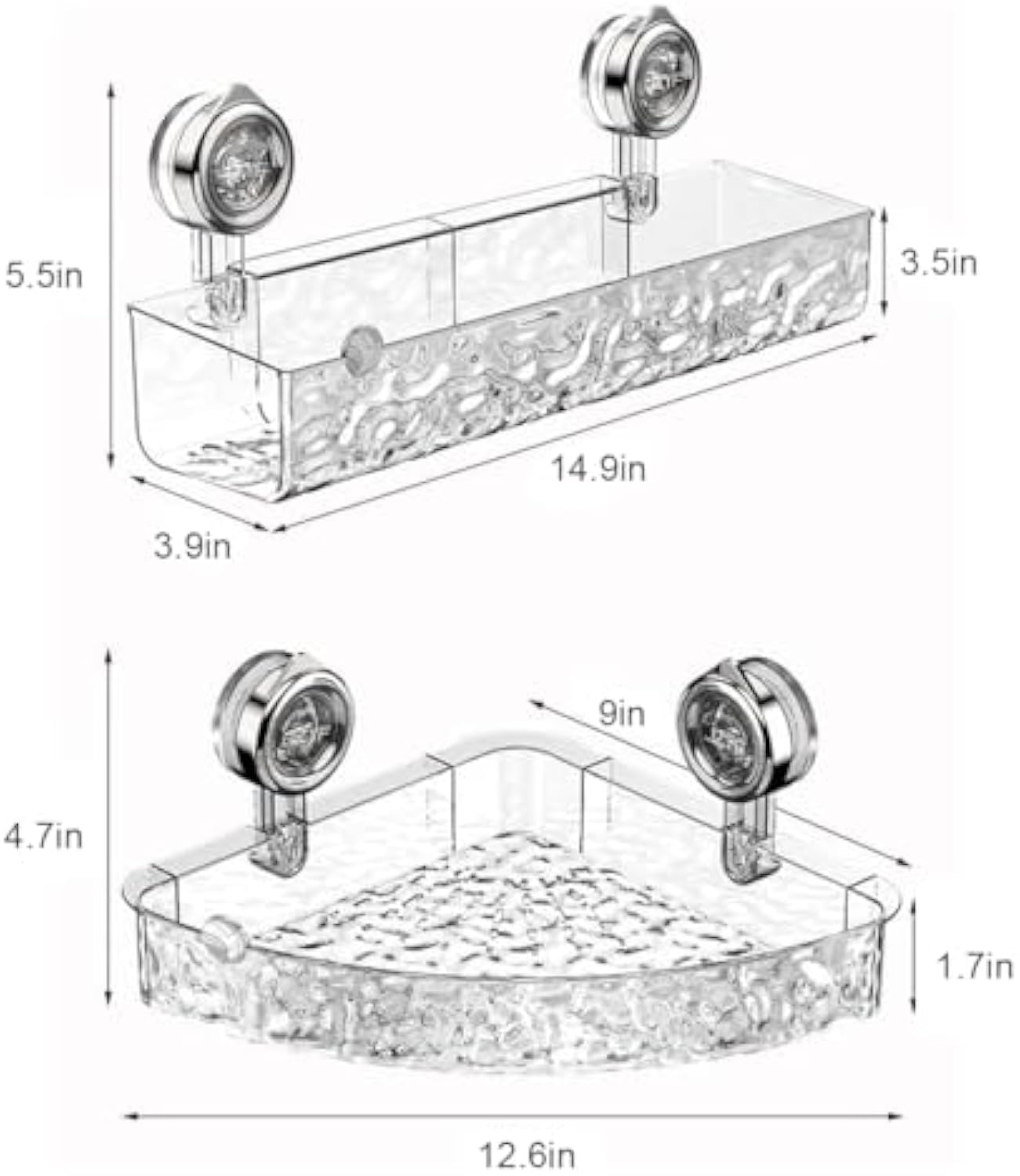 Corrugated Suction Cup Storage Holder, 2025 New No-Drill Wall Mounted Suction Cup Bathroom Storage Rack Shelf for Shower Kitchen, Suction Cup Storage Rack (Transparent white square)