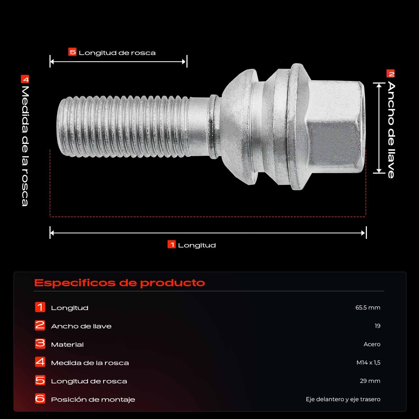 Frankberg 20x Perno de rueda Tornillo de rueda M14x1.5 Compatible con Q7 Transporter V A-m-a-r-o-k T-o-u-a-r-e-g C-a-y-e-n-n-e P-a-n-a-m-e-r-a 2002-Hetue