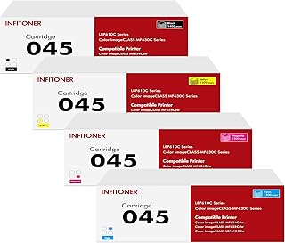 045 045H CRG-045 4-Color Toner Cartridge Set Replacement for Canon 045 045H Toner Cartridge for Canon Color imageCLASS MF634Cdw, MF632Cdw, LBP612Cdw Laser Printers ( 4-Pack)