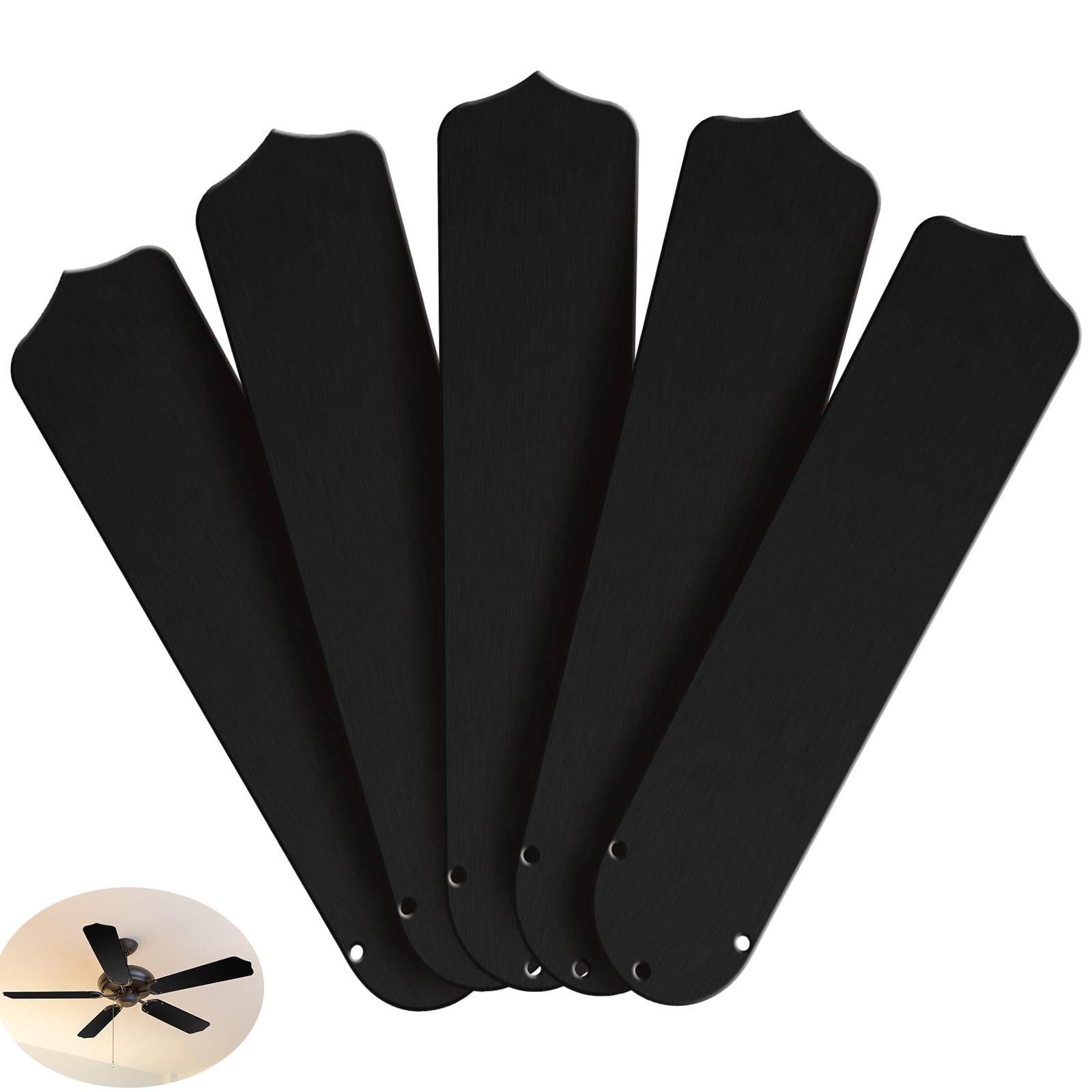 Lineshading 20'' Replacement Fan Blades for 52 Ceiling Fan Waterproof Weatherproof Blades Replacement for Broken Substitution Indoor Outdoor Summer(Black,5 Pcs)